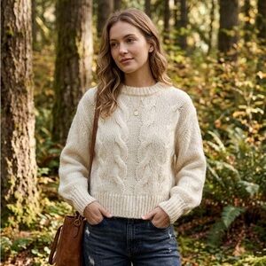 RIVER ISLAND Cozy Cream Cable Knit Sweater Wool & Mohair